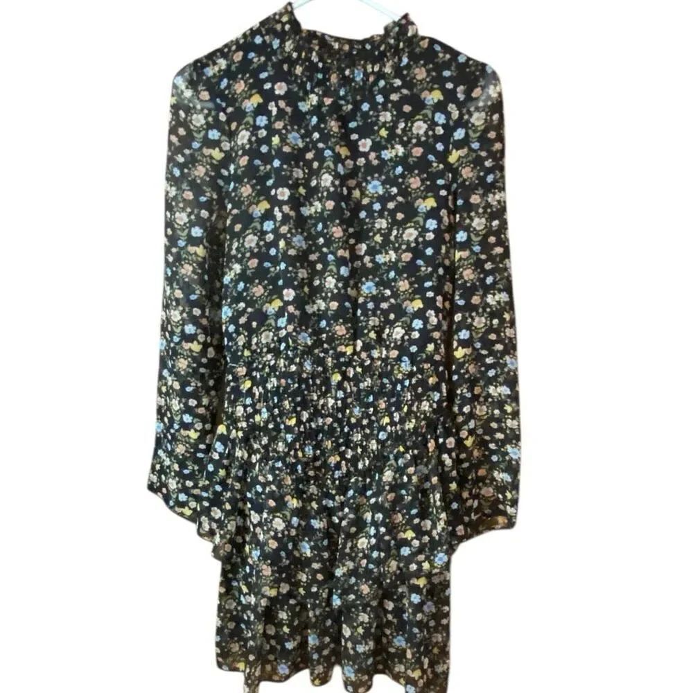 ASOS High Neck Mini Dress Floral Black Womens US 6 Boho Romantic Feminine